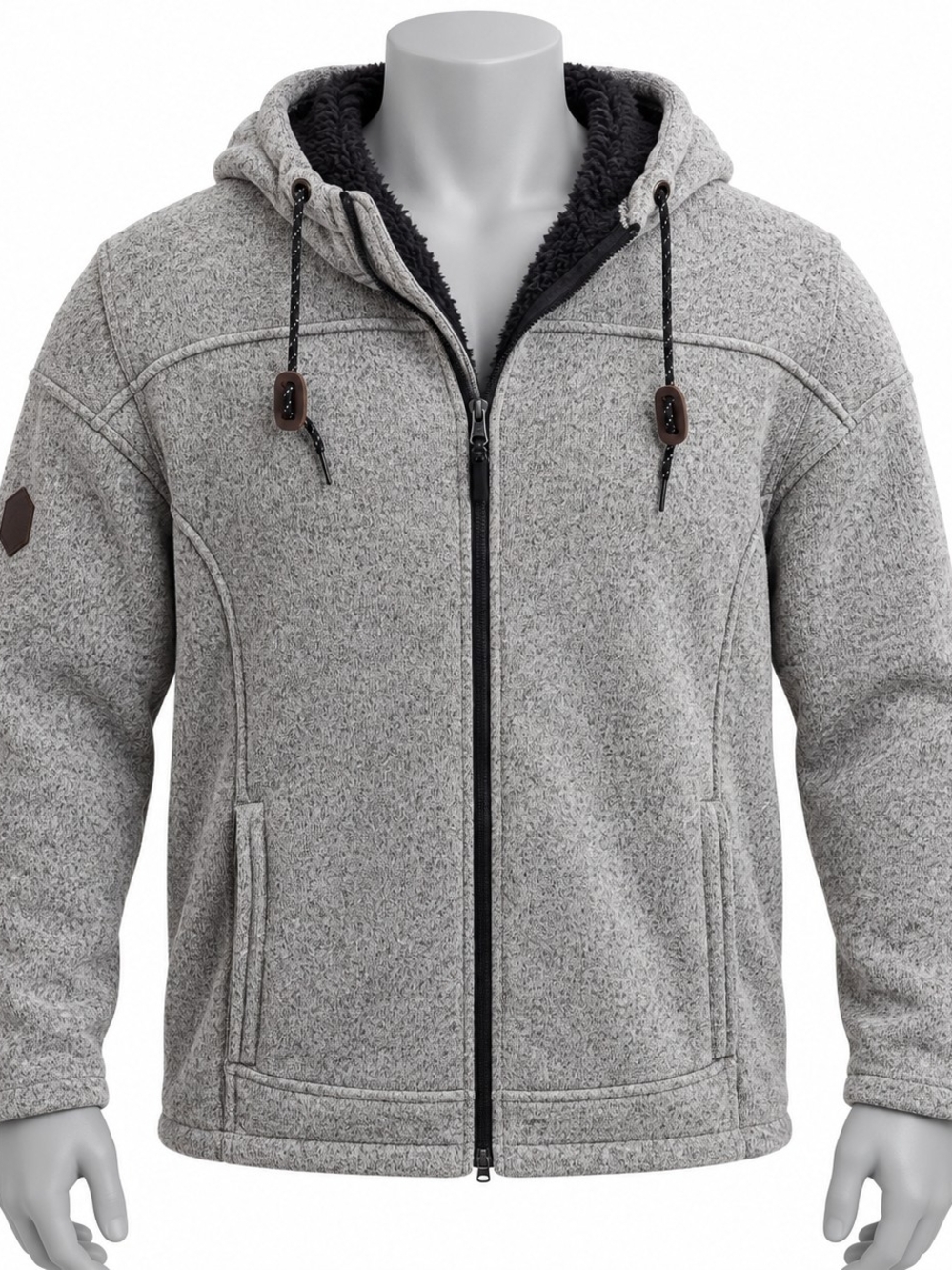 Free Country Men’s XL Gray Sherpa-Lined Sweater Fleece Hooded Jacket